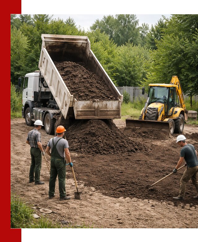 Доставка и укладка грунта для выравнивания участка в Кольчугине