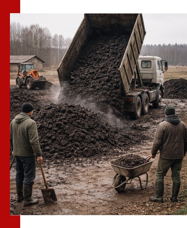 Доставка низинного торфа с разгрузкой и доставкой в Кольчугине