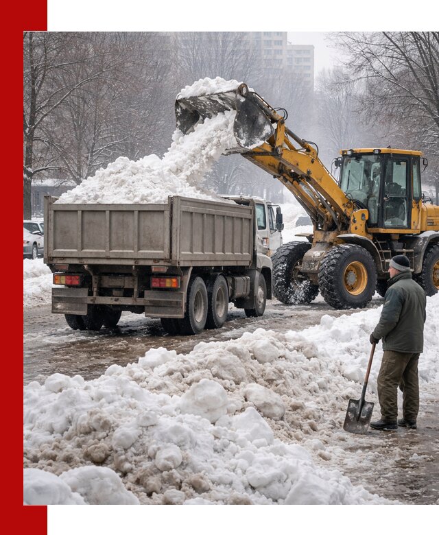 Вывоз снега грузовой техникой в Кольчугине оперативно и чисто