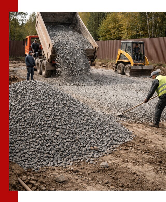 Отсыпка участка щебнем с доставкой и уплотнением в Кольчугине