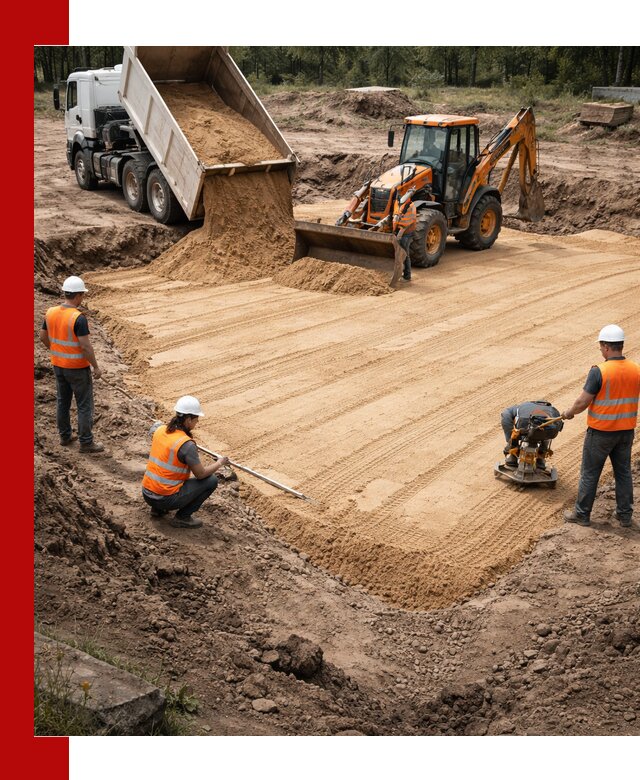 Устройство песчаной подушки для фундаментов и дорог в Кольчугине